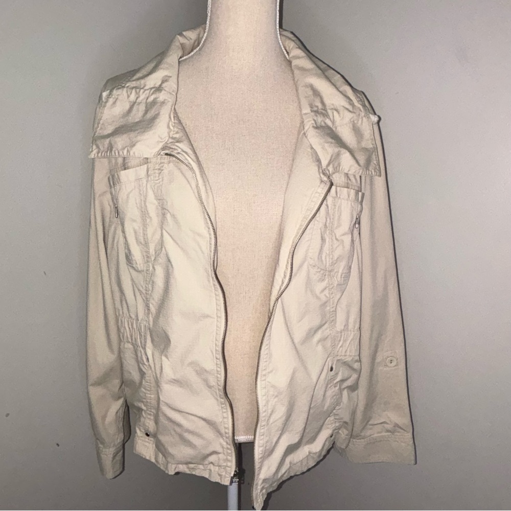 Chico’s khaki ripstop utility jacket w/ pockets roll tab sleeves size 3 XL 16